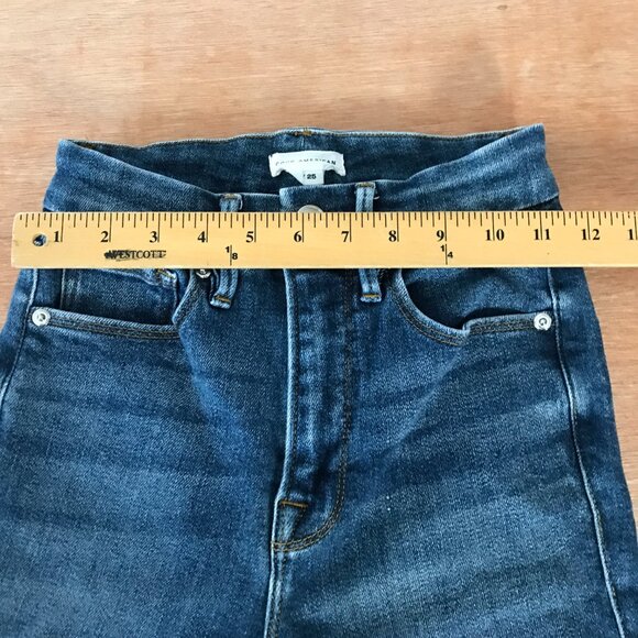 Good American Good Legs Crop Jeans Women 0/25 Blue High Rise Distressed Raw Hem - Picture 7 of 11